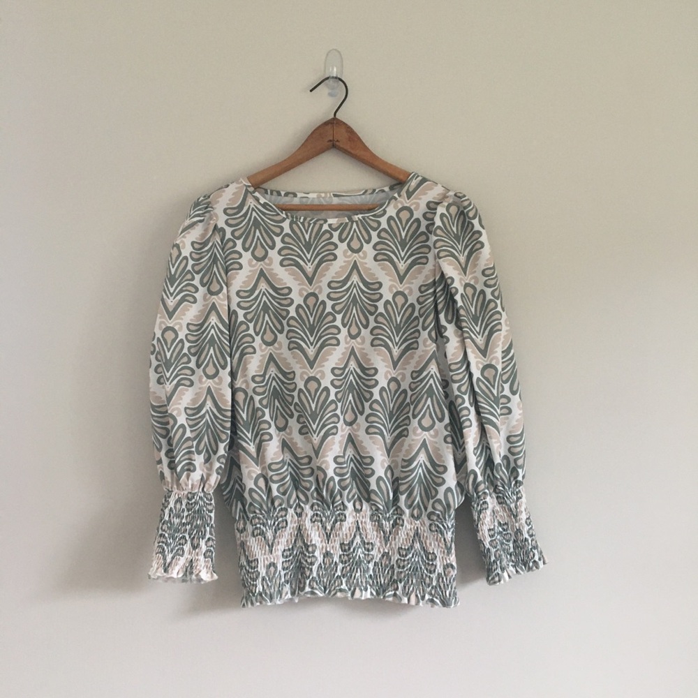 Emery Rose | Elegant Green and White Women's Blouse